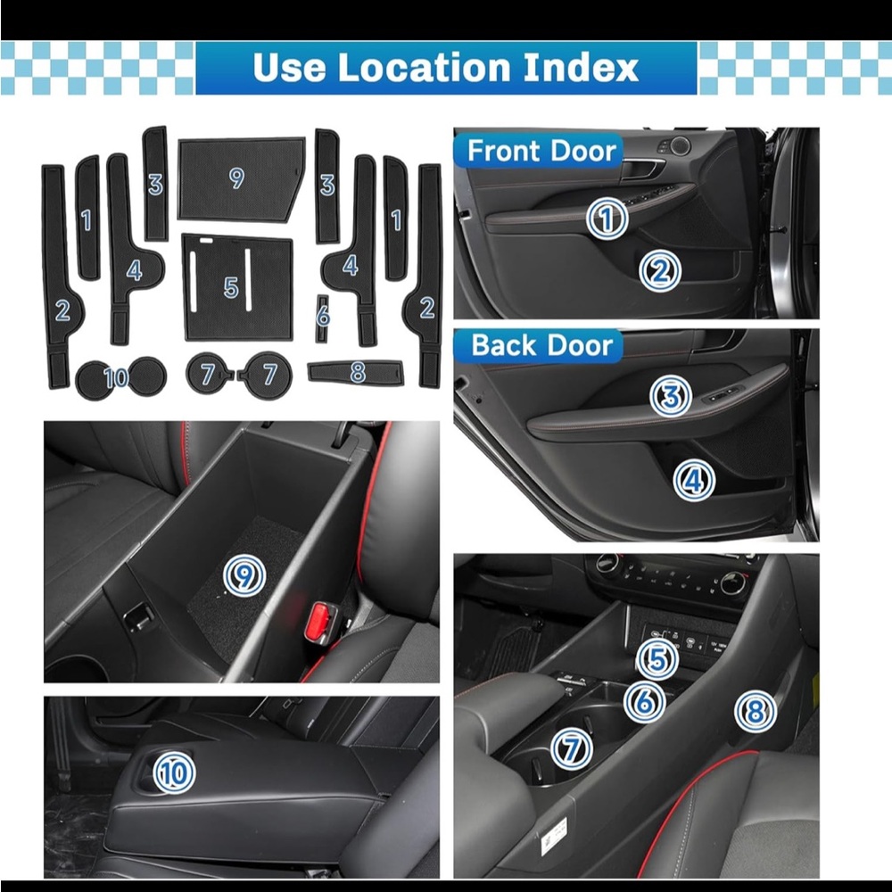 Car Interior Anti-Slip Mat Set - Black